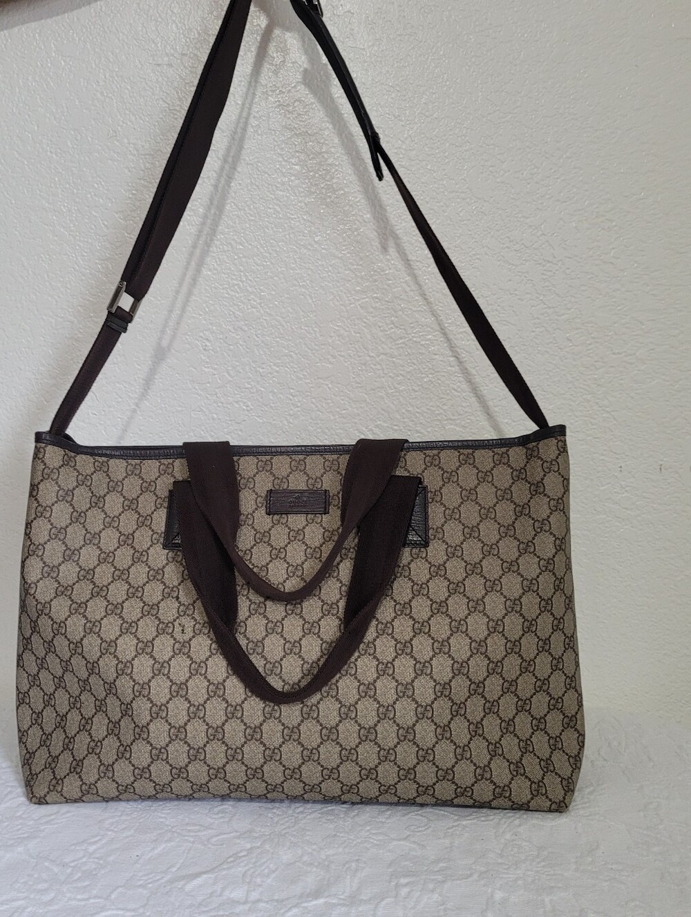 Gucci Brown GG Supreme Joy Two Way Canvas Leather Large Travel Business Tote - Picture 2 of 10